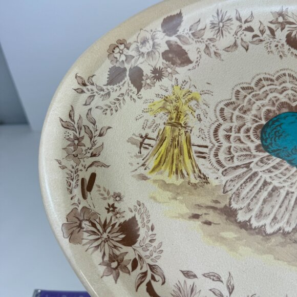Vtg Oval Melamine Plastic Turkey Thanksgiving Platter Serving Tray Imagery 15in - Picture 11 of 13